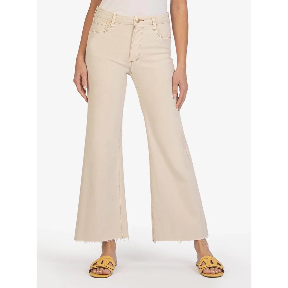 Kut From the Kloth $104 Women's Meg High Rise Raw Hem Wide Leg Jean in Ecru 10